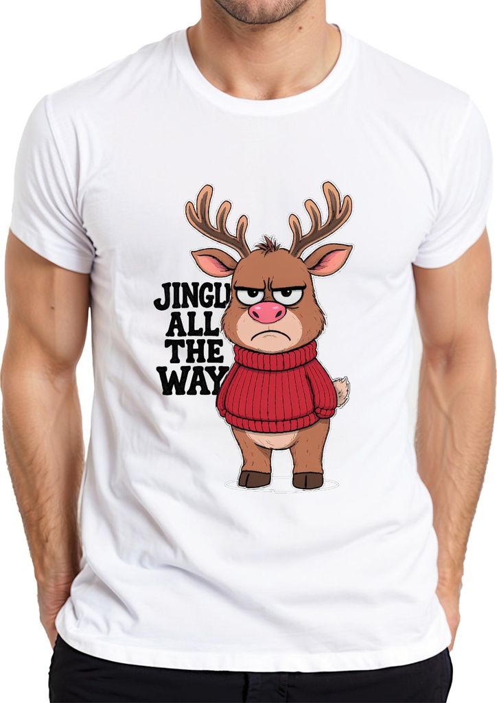 JINGLE ALL THE WAY lustiges Rentier Weihnachten sarkastisch retro Herren T-Shirt, Weiß, M