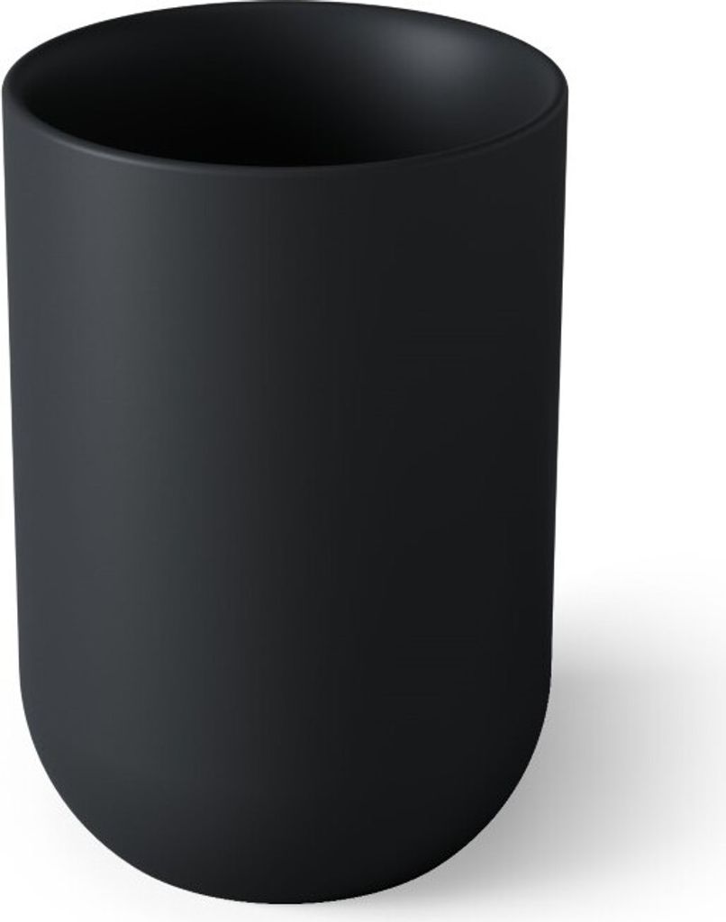 Umbra Junip Badezimmer Zahnputzbecher, Badbecher, Mundbecher, Pinselhalter, Polyresin, Schwarz, Ø 7cm, 1008025-040