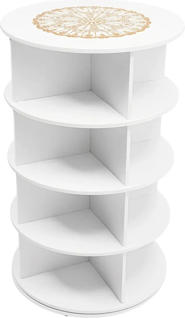 Tour à chaussures rotative blanche 4 plateaux pour entrée étroite et studio