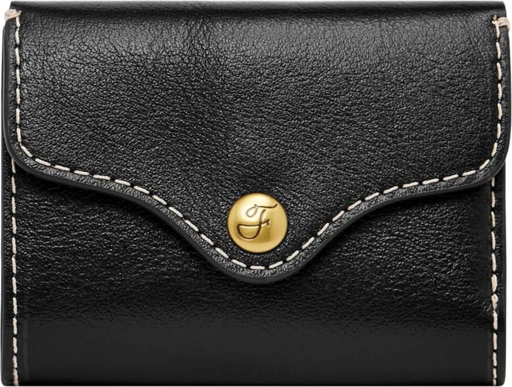 Portefeuille trois volets noir Fossil Heritage en cuir véritable grainé