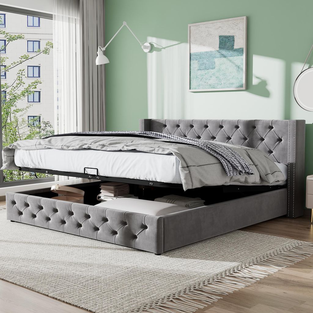 MODFU Lit Coffre 140x200 cm - Lit Double Adulte avec Espace Image du produit 