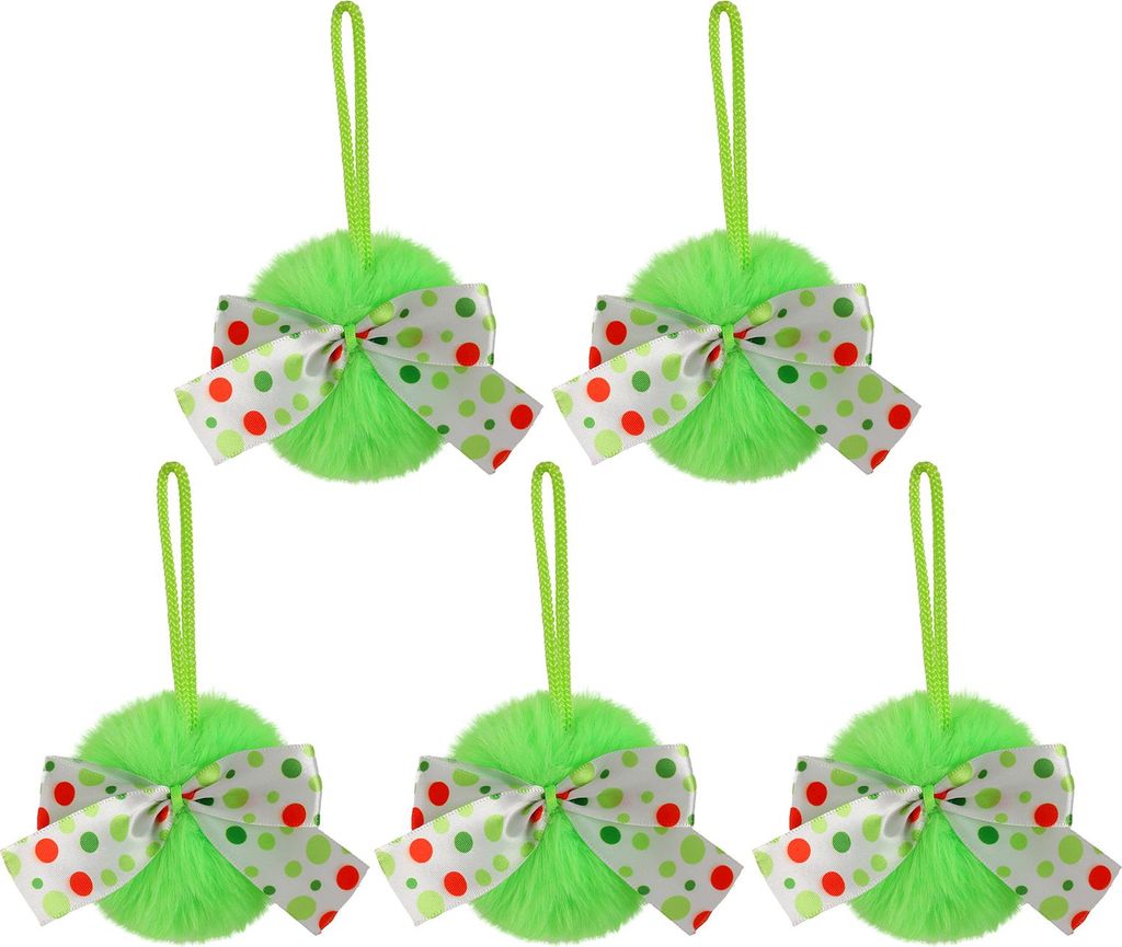 4 Zoll grüne pelzige Weihnachtskugel-Ornamente aus Kunstfell, flauschige Weihnachtskugel zum Aufhängen mit Schleife für die Dekoration von Feier...