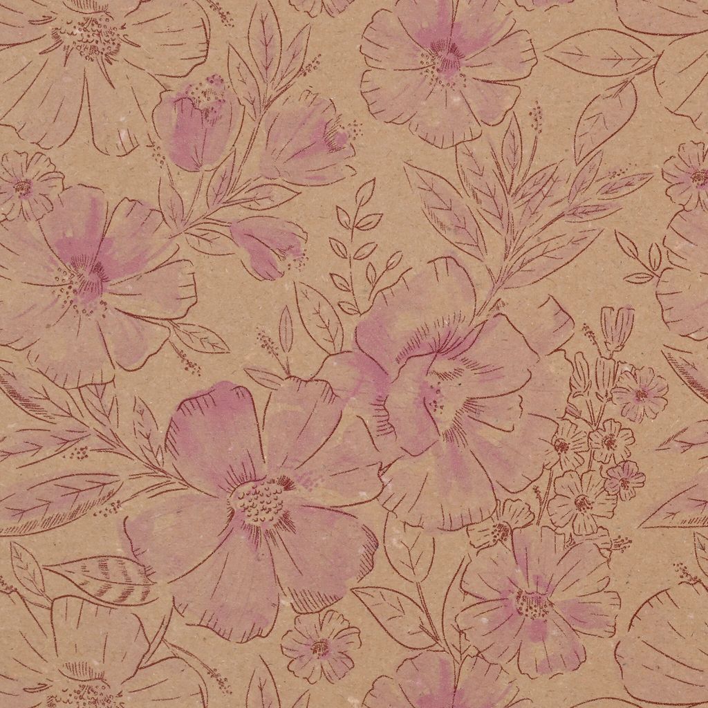 Geschenkpapier Blumen 70cm x 2m Rolle Kraftpapier Natur / Rosa