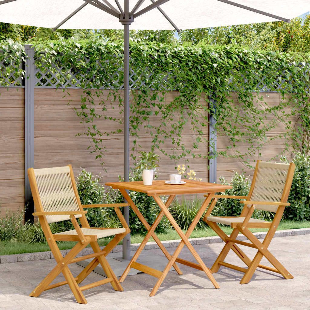 Möbel 3-tlg. Bistro-Set Beige Polypropylen und Massivholz - Gartenmöbelgarnituren 3281879