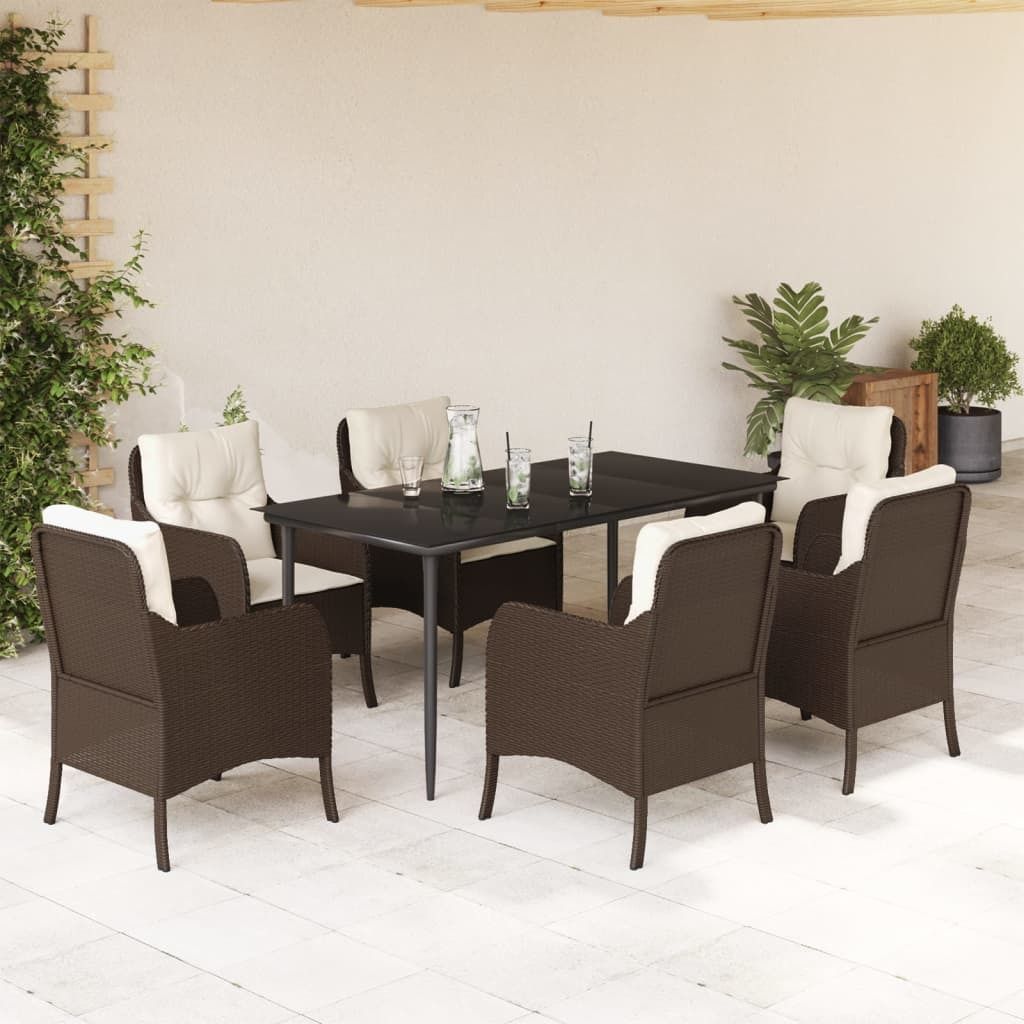 Möbel 7-tlg. Garten-Essgruppe mit Kissen Braun Poly Rattan - Balkonmöbel 3211938
