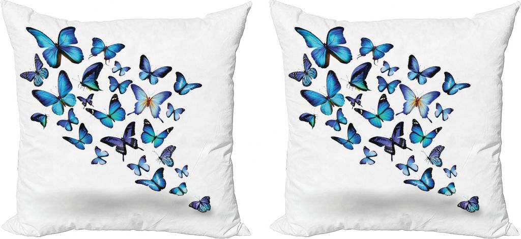 ABAKUHAUS Schmetterlinge Kissenbezug Set (2Stück), Natur Botanischer Frühling, doppelseitiges Digitaldruckdekor mit Reißverschluss, 50 cm, Blue ...