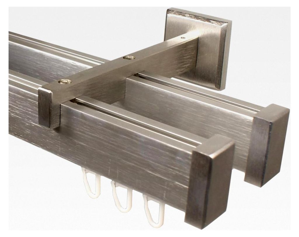 Eckige Design Innenlauf-Gardinenstange 2-läufig aus Aluminium in Edelstahlfarbe, 180 cm