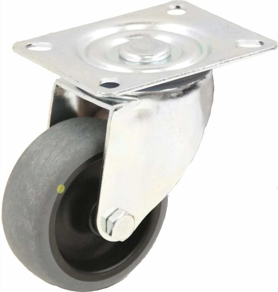 100-mm-Lenkrolle mit grauem, elektrisch leitfähigem, thermoplastischem Gummi auf dem Boden