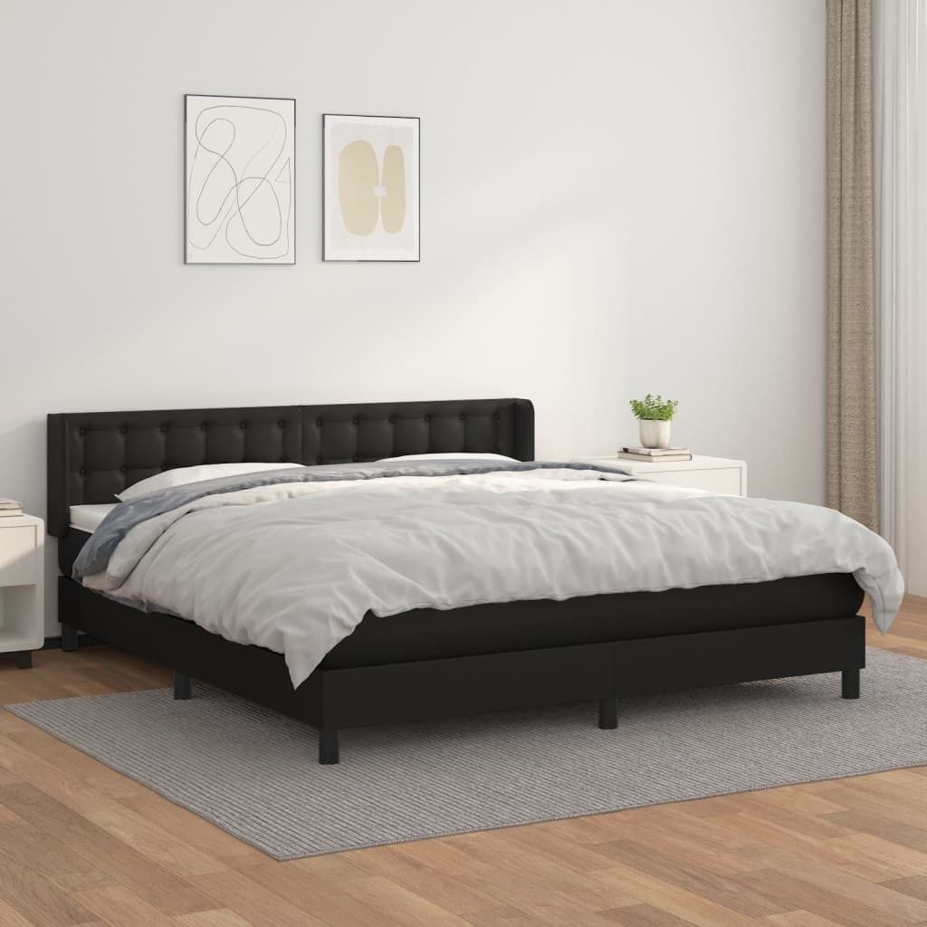 The Living Store Boxspringbett mit Matratze Schwarz 180x200 cm Kunstleder