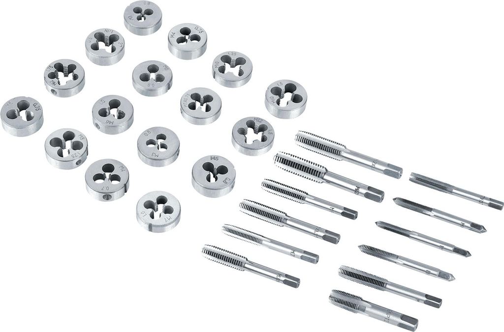 40 Stück M3-M12 Schraubenmutter-Gewindebohrer und Schneideisen-Set mit Schraubenschlüssel und Gewindelehre Schweres Handwerkzeug