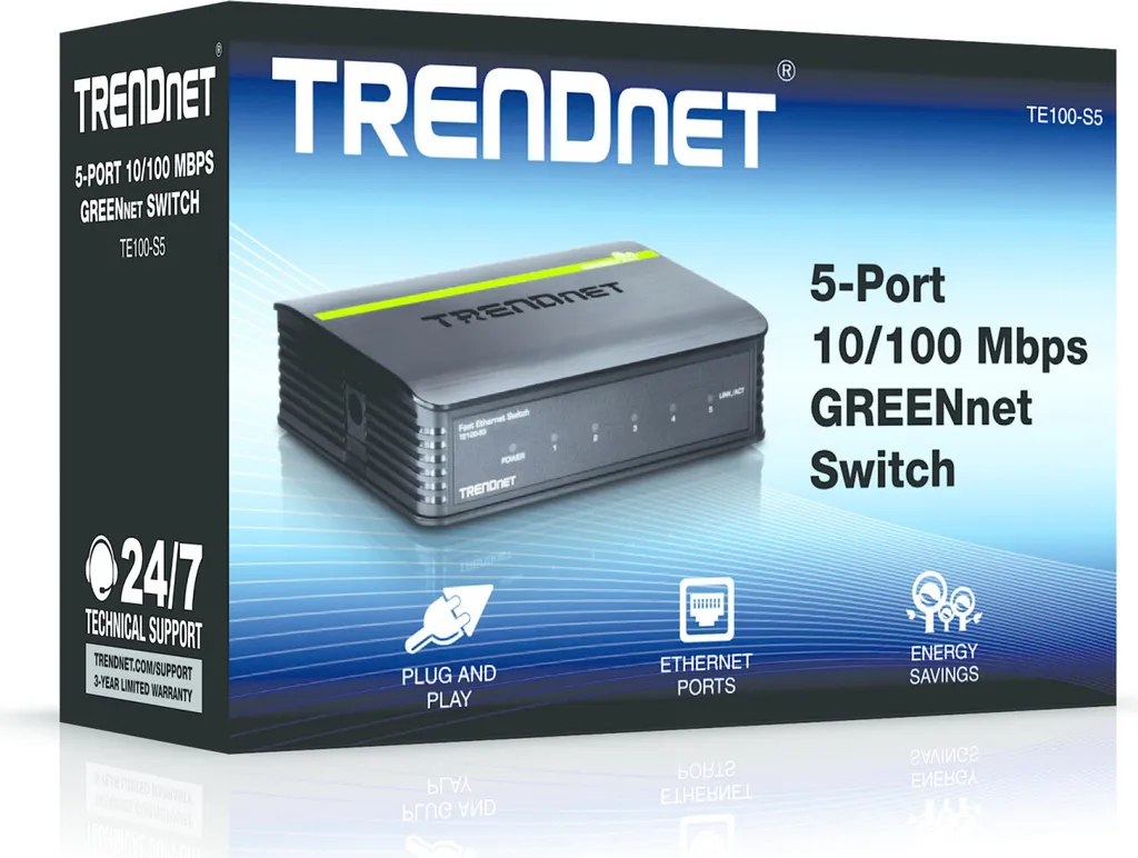 Switch Ethernet 5 Ports Fast 10/100 Boîtier Métal Silencieux et Compact - 11