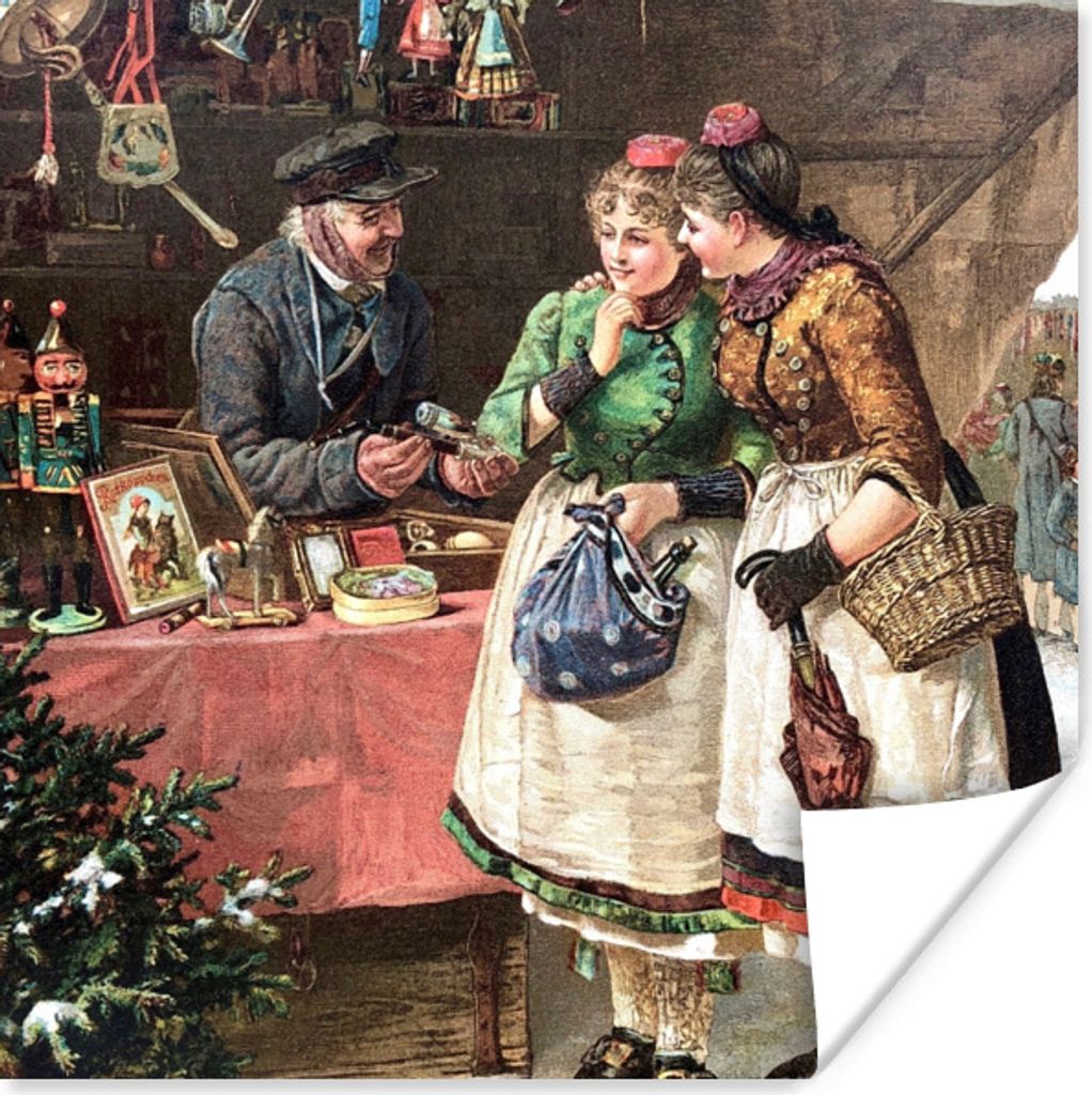 MuchoWow Poster Weihnachten - Porträt Weihnachtsmarkt - Vintage 100x100 cm - Babyzimmer