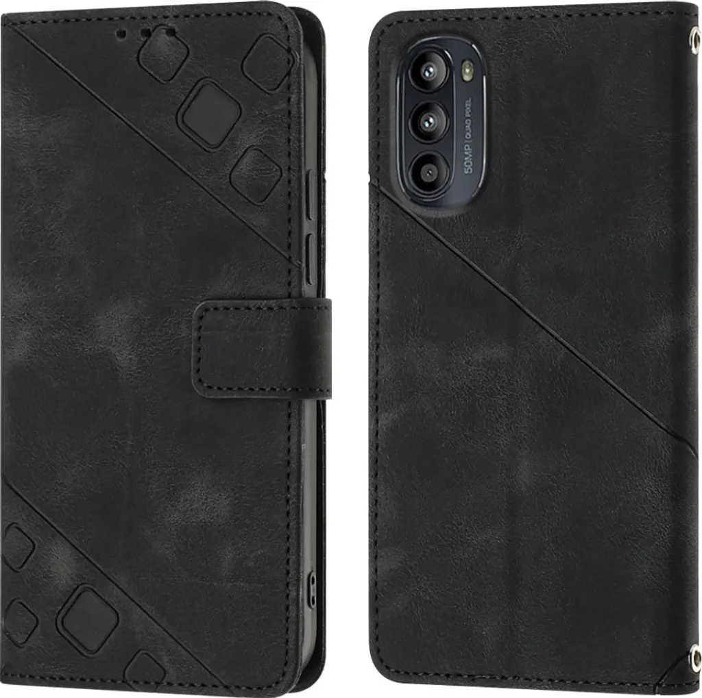 Motorola Moto G52 Custodia Anti-Urto - Portafoglio Pelle Nero Rinforzato