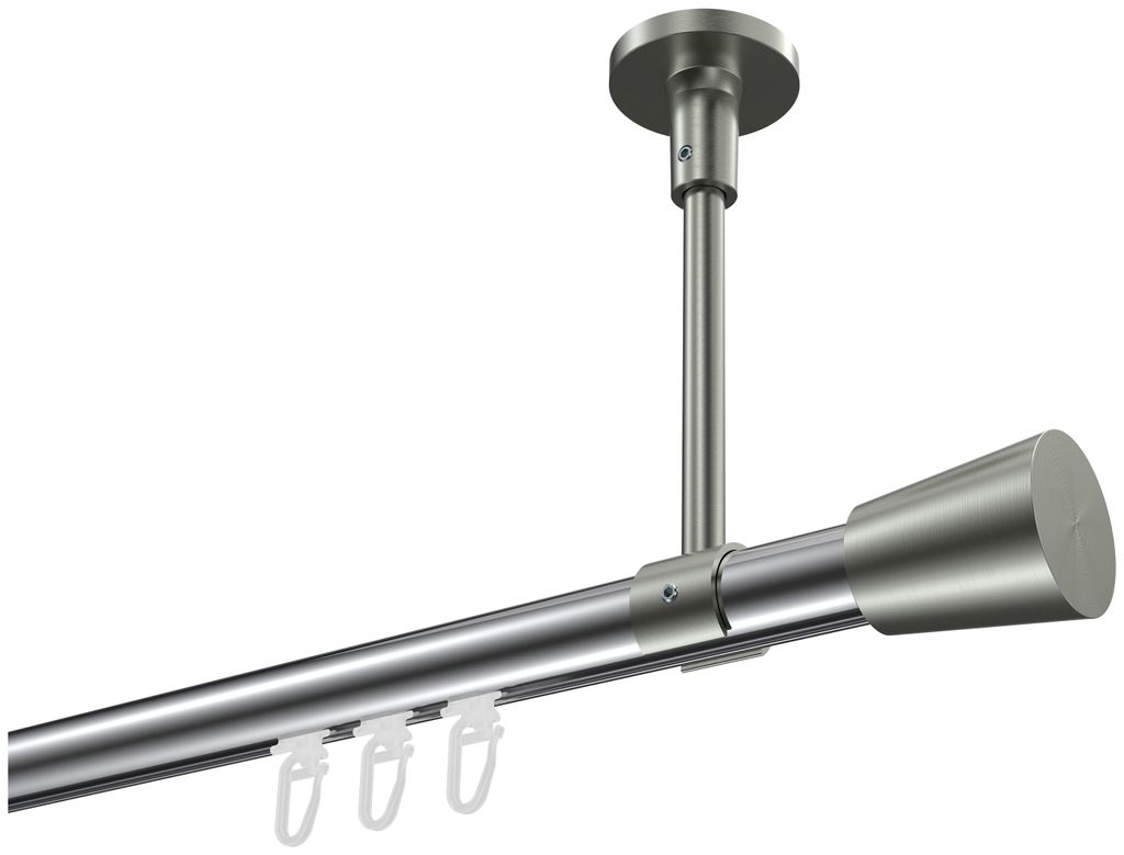 Interdeco Innenlaufstange / Gardinenstange mit Innenlauf Chrom / Edelstahl-Optik, Typ Sonette Sitra (Konus) Deckenmontage, 20 mm Ø 1-läufig, 120 cm