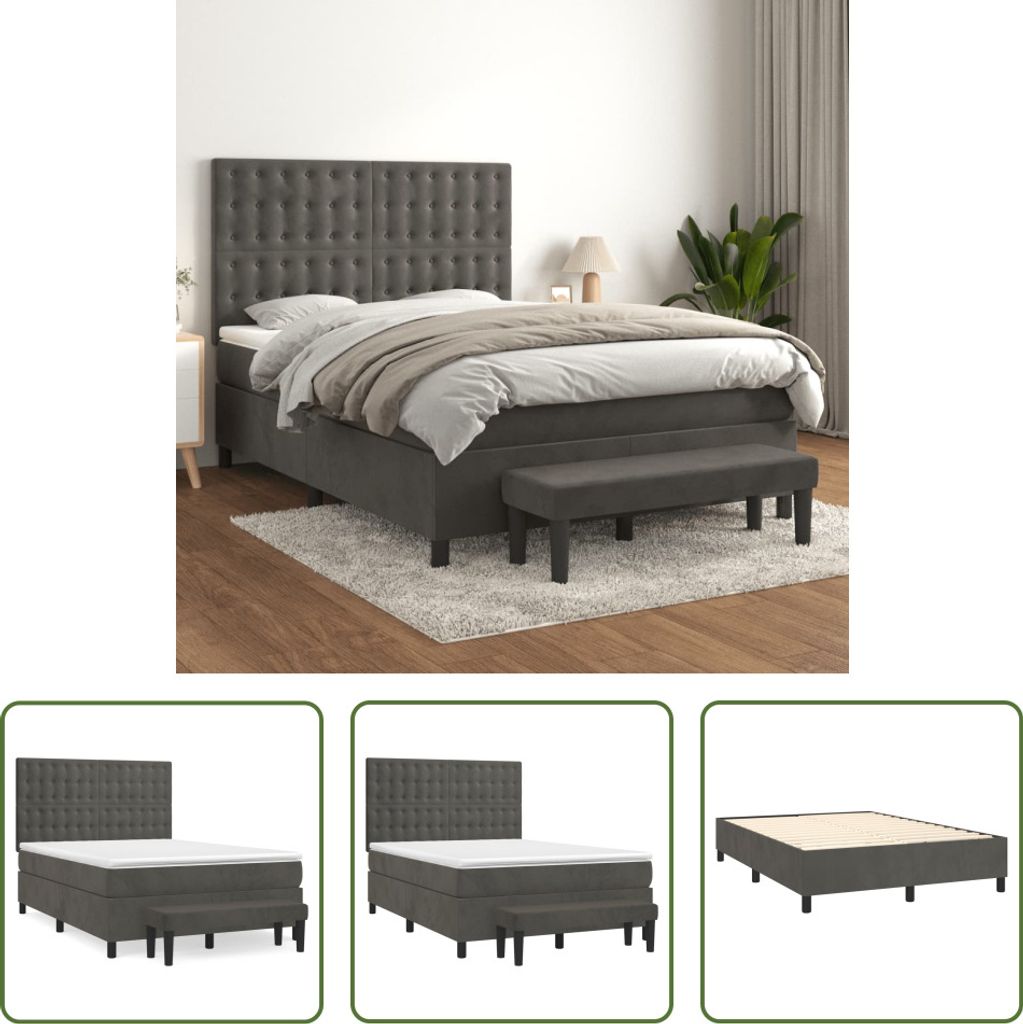 The Living Store Boxspringbett mit Matratze Dunkelgrau 140x190 cm Samt