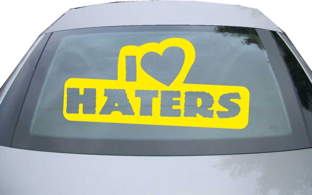 Indigos UG - Aufkleber Heckscheibe & Motorklappe DE2101 - gelb - 600x300 mm - I LOVE HATERS - Auto Scheiben Fenster Heckklappe Tuning Racing JDM - ...