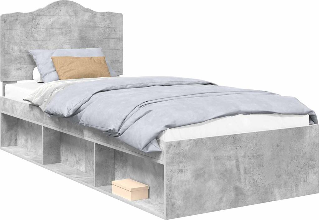 Bettrahmen Beton Grau 75 x 190 cm Massives Kiefernholz
