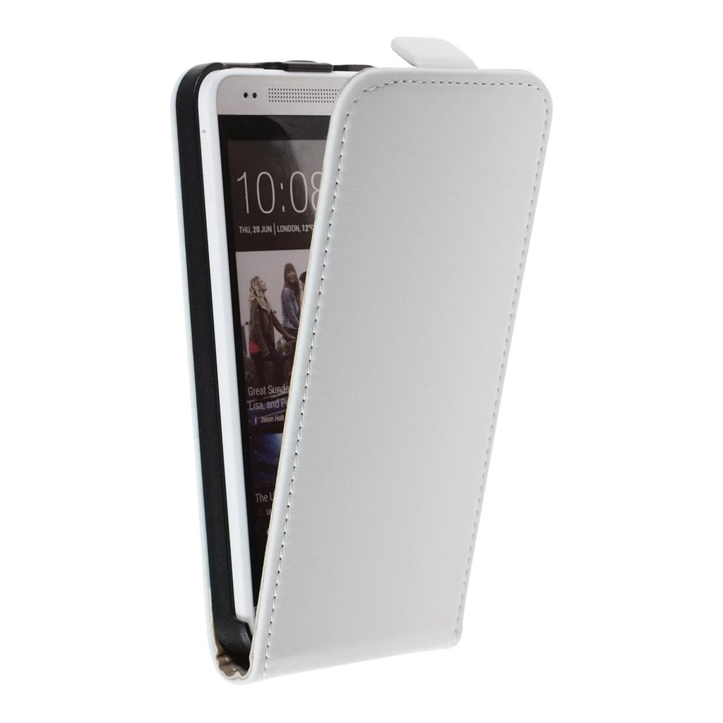 PhoneNatic Kunst-Lederhülle kompatibel mit HTC One Mini - Flip-Case weiß + 2 Schutzfolien
