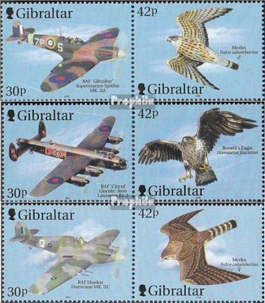 Briefmarken Gibraltar 2000 Mi 939-944 Paare (kompl.Ausg.) postfrisch Kampffugzeuge