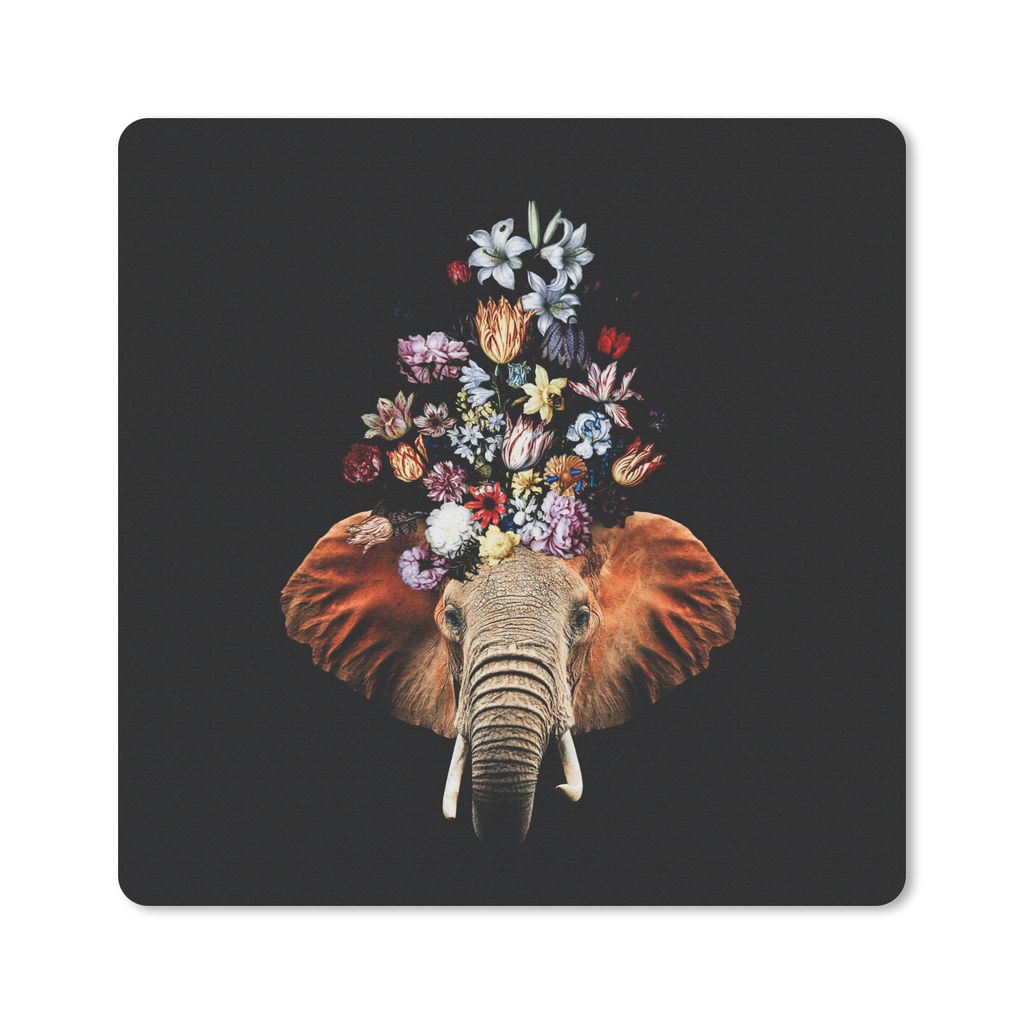 MuchoWow Mauspad Mousepad Elefant - Blumen - Farben 20x20 cm - Mousepads - Maus Mat - Pad - Mausunterlage - Desk Mat - Bureauartikeln