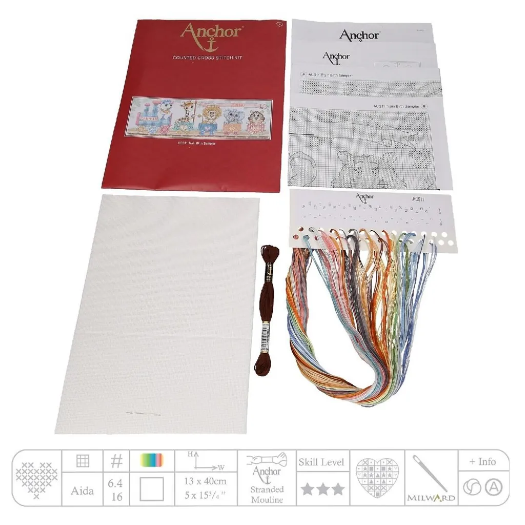 Kit Point de Croix Anchor Train Birth Sampler Personnalisable Bébé