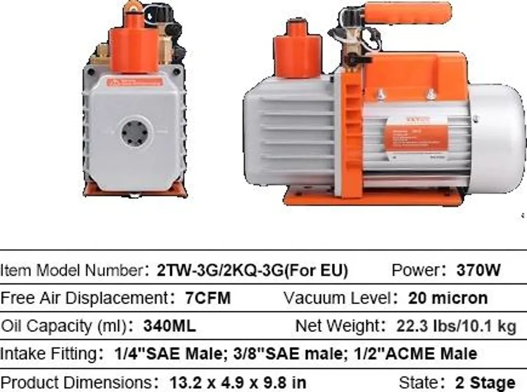 Pompe à vide 7 CFM 370W élimine l'humidité des circuits frigo 250 ml