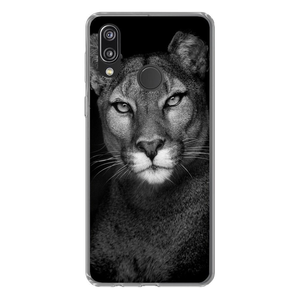 MuchoWow Handyhülle Schutzhülle Hülle für Huawei P20 Lite (2020) Porträtfoto eines Pumas auf schwarzem Hintergrund Silikon Softcase Handy H...