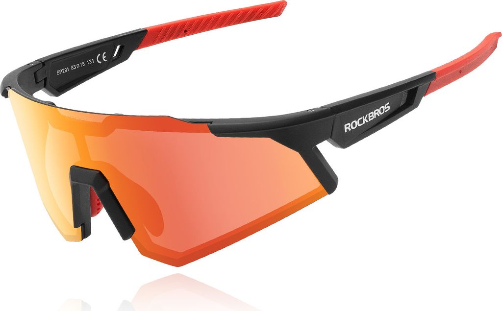 ROCKBROS Fahrradbrille Polarisierte Sportbrille amen und Herren UV400 Schutz Schwarz rot