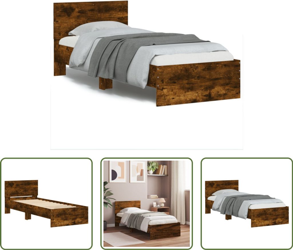 The Living Store Bettgestell mit Kopfteil Räuchereiche 75x190 cm Holzwerkstoff