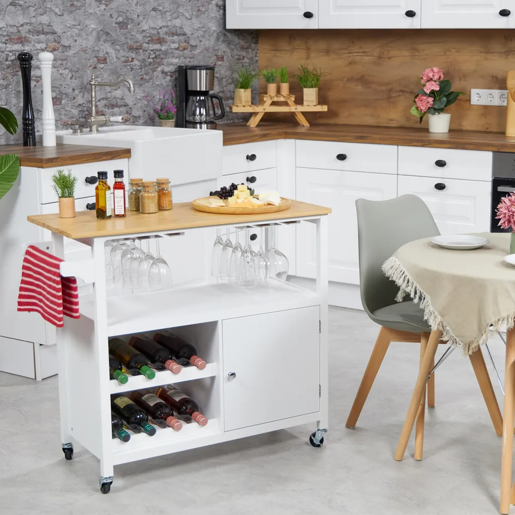 carrello da cucina relaxdays con portabottiglie e portabicchieri - 6