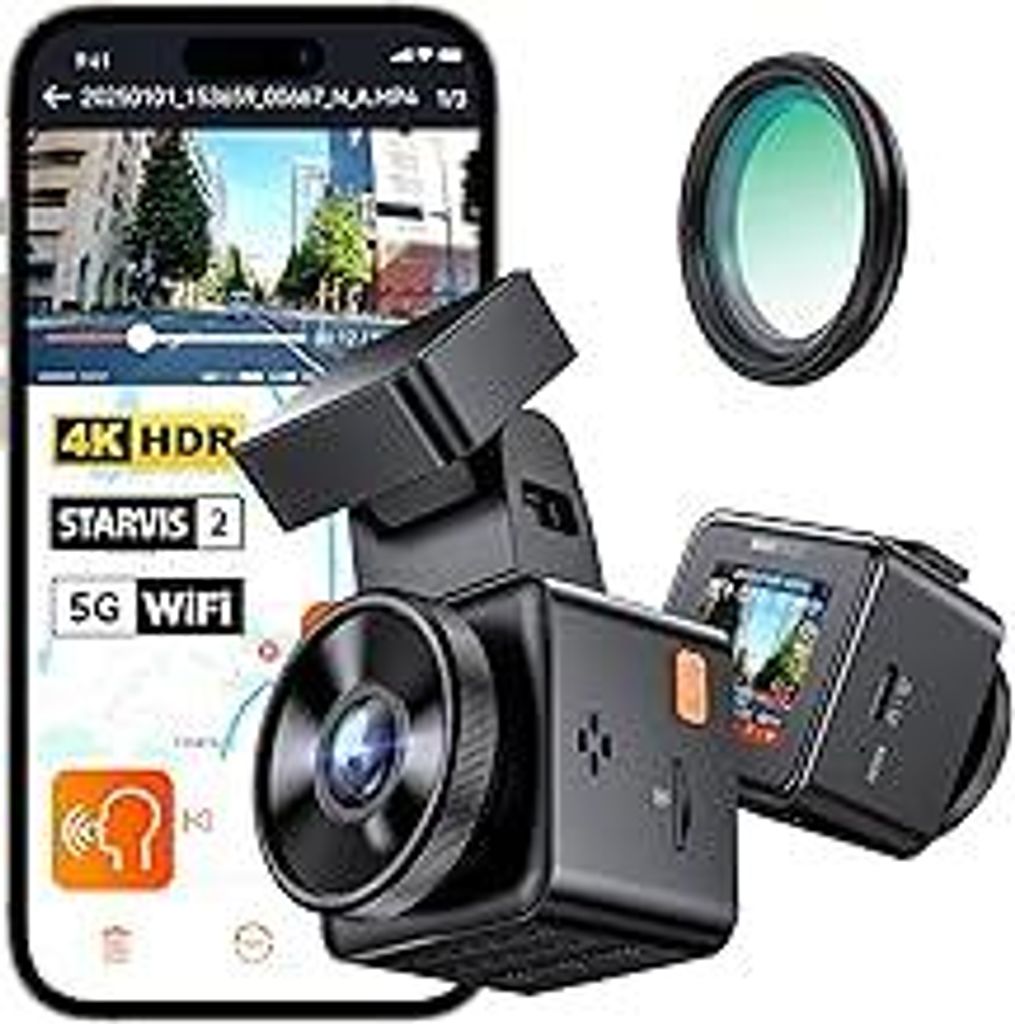 VANTRUE E1 Pro 4K HDR STARVIS 2 Dashcam Auto vorne, 5Ghz WLAN Mini Dash Cam mit CPL, GPS Sprachbefehle, 15Sek. Puffer Parküberwachung, Prima Nacht...