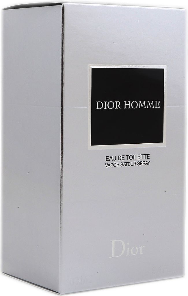 A silver box of Dior Homme Eau de Toilette.