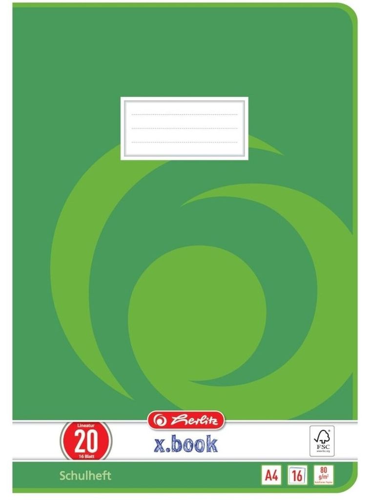 Herlitz Schulheft x.book  DIN A4 Lineatur 20, 16 Blatt Produktbild 