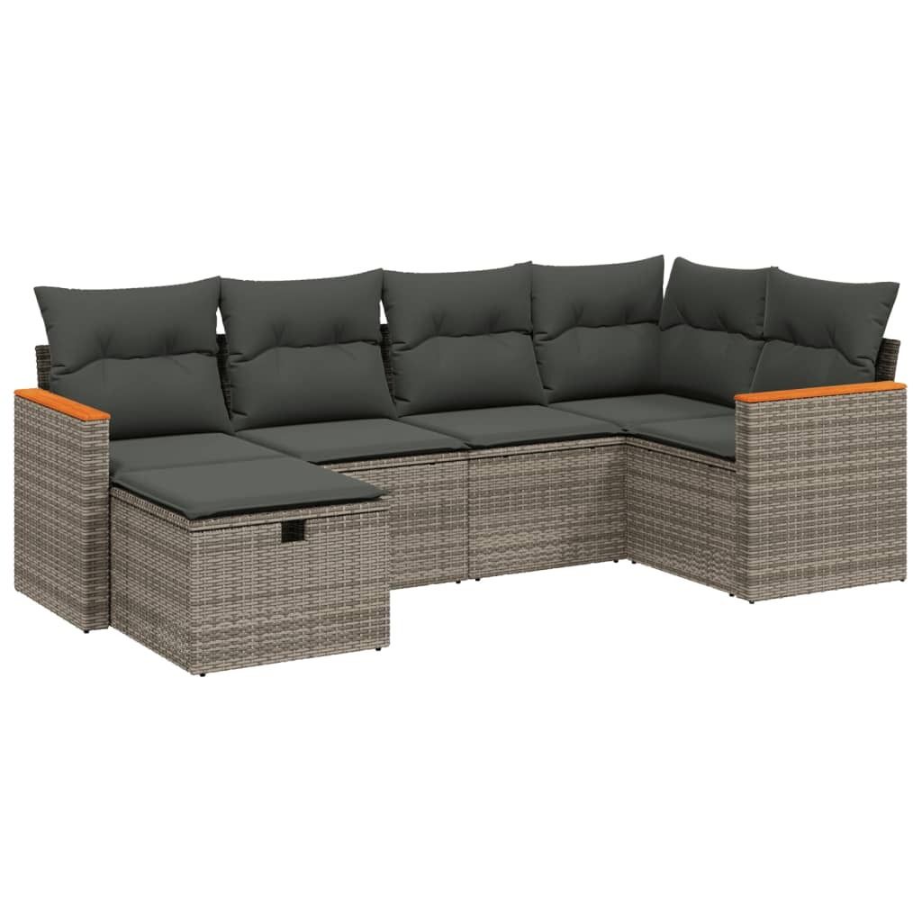 vidaXL 6-tlg. Garten-Sofagarnitur mit Kissen Grau Poly Rattan
