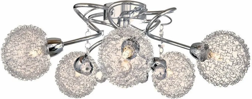 Grand plafonnier design chromé 5 lumières Vesna pour salon et séjour