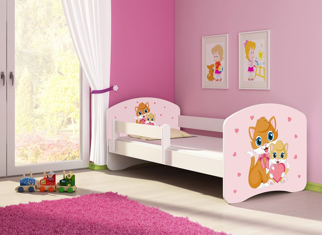 Kinderbett, Babybett 70x140, 80x160, 80x180cm Juniorbett, Kind, Motiv, Schublade CLAMARO, Bett Farbe:33 Katze, Ausführung:Mit Bettkasten, Bett Gr...