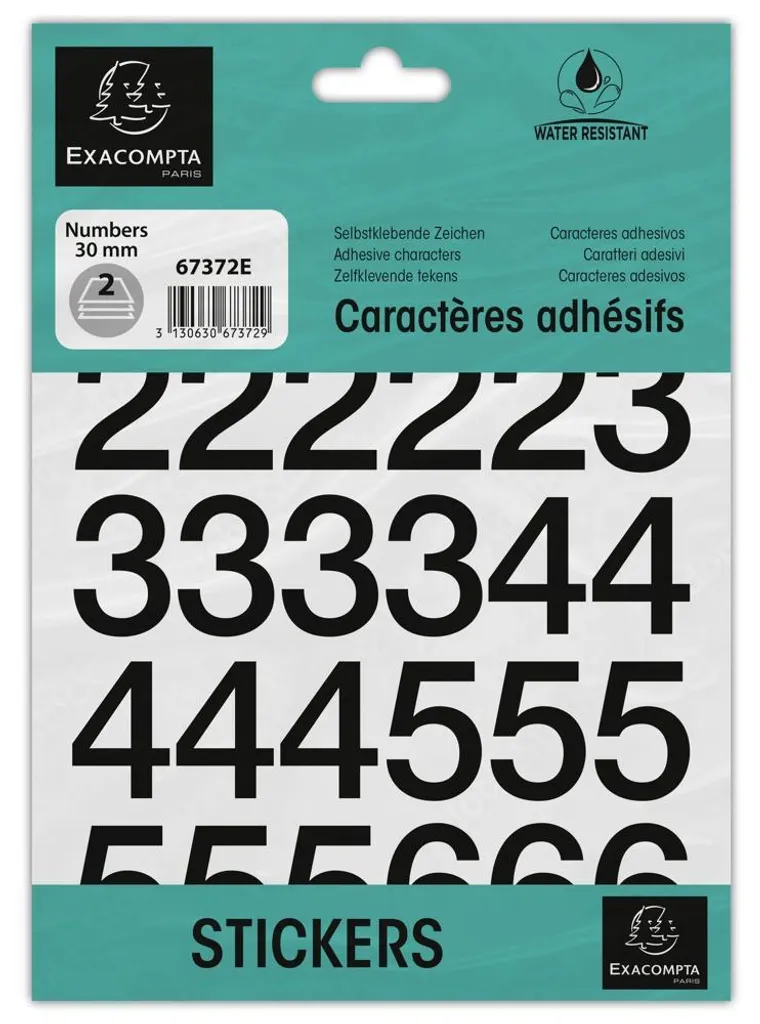 Exacompta Chiffres Autocollants 0-9 Noirs 30 mm - 2 Planches de 24 Chiffres