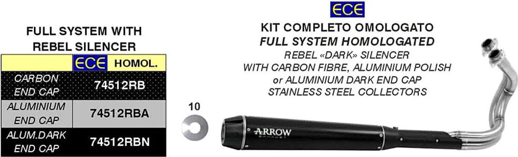 Marmitta completa ARROW rebel con fondello posteriore per Immagine del prodotto 