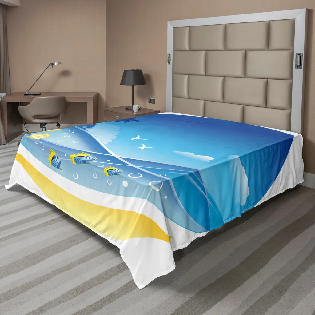 Drap plat microfibre douce motif plage et animaux exotiques 275x260 cm