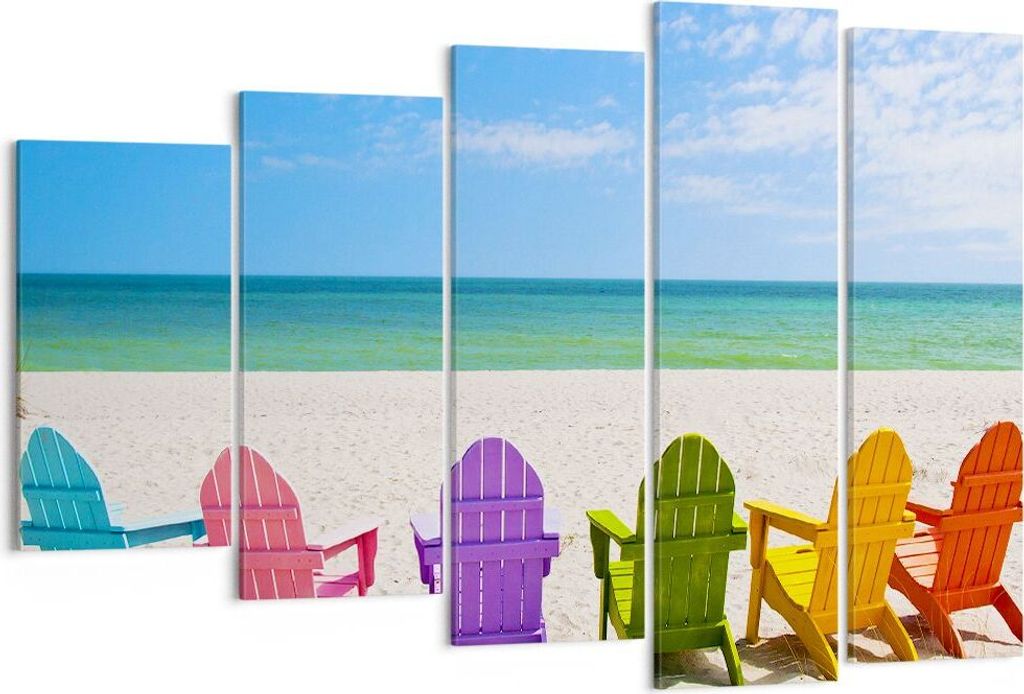 Bild auf Leinwand - Leinwandbild - Sunbed ufer florida Sommer - 150x100cm - Wand Bild - Wanddeko - Leinwanddruck - Bilder - Kunstdruck - Wanddekora...