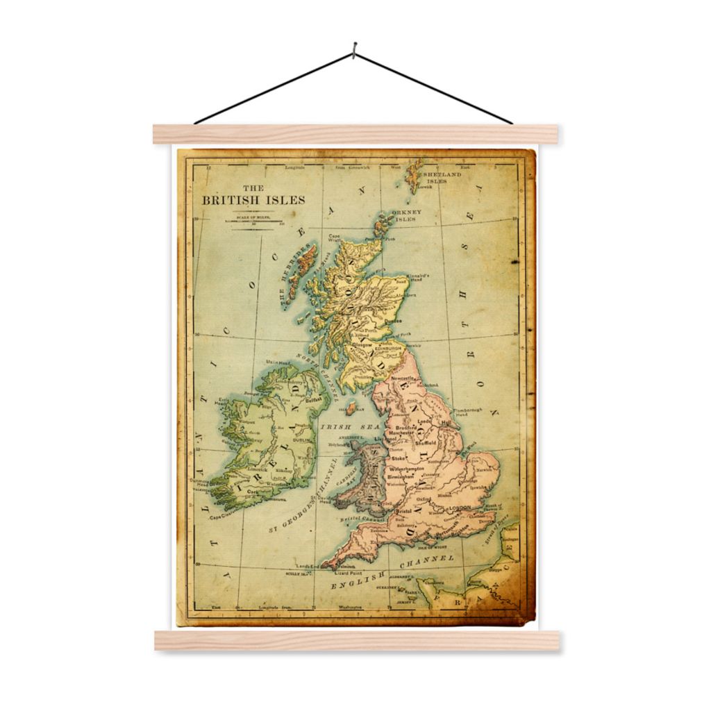 MuchoWow Textilposter Antike Landkarte von England 120x160 cm mit holzfarbenen Rahmen - Plakatkarton