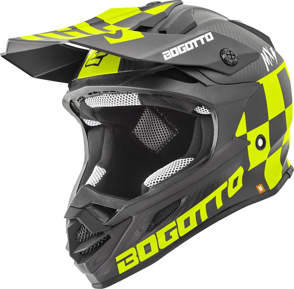 Bogotto V328 Xadrez Carbon, crosshelm, zwart/geel, maat L Productafbeelding 