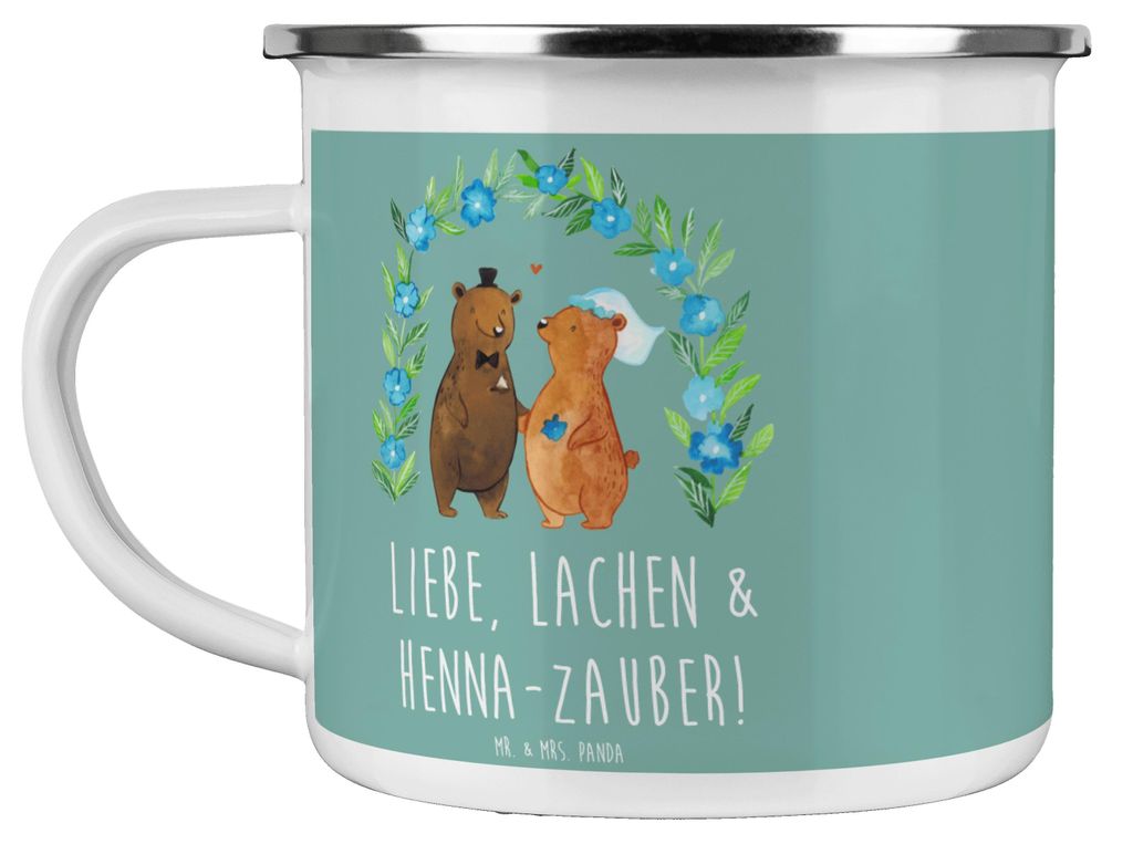 Mr. & Mrs. Panda Teetasse Henna-Abend Magie - Meeresbrise - Geschenk, Geschenke, Freunde, Familie, besondere Atmosphäre, Emaille Tasse, Haferl, He...
