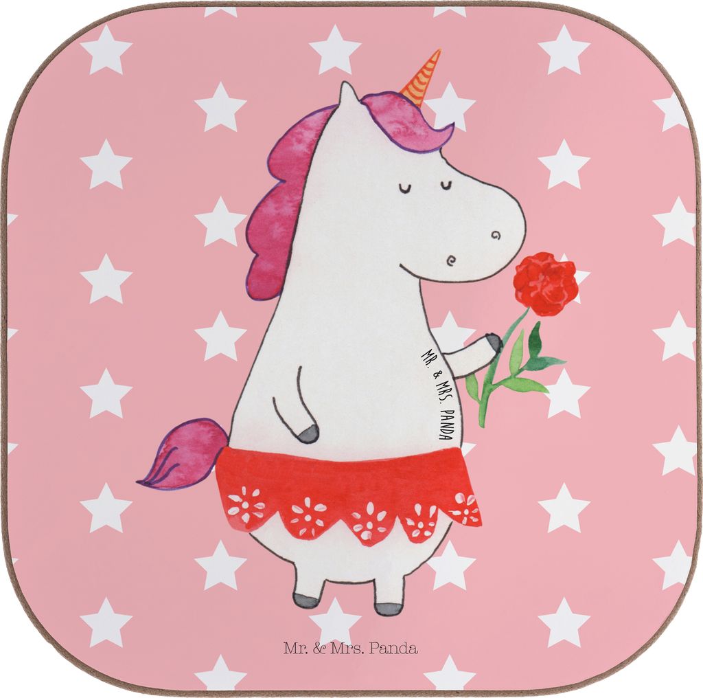 Mr. & Mrs. Panda Tassen Untersetzer Einhorn Dame - Rot Pastell - Geschenk, Coaster, Unicorn, Bachelor, Frau, Tischuntersetzer, Einhörner, Tasse, T...
