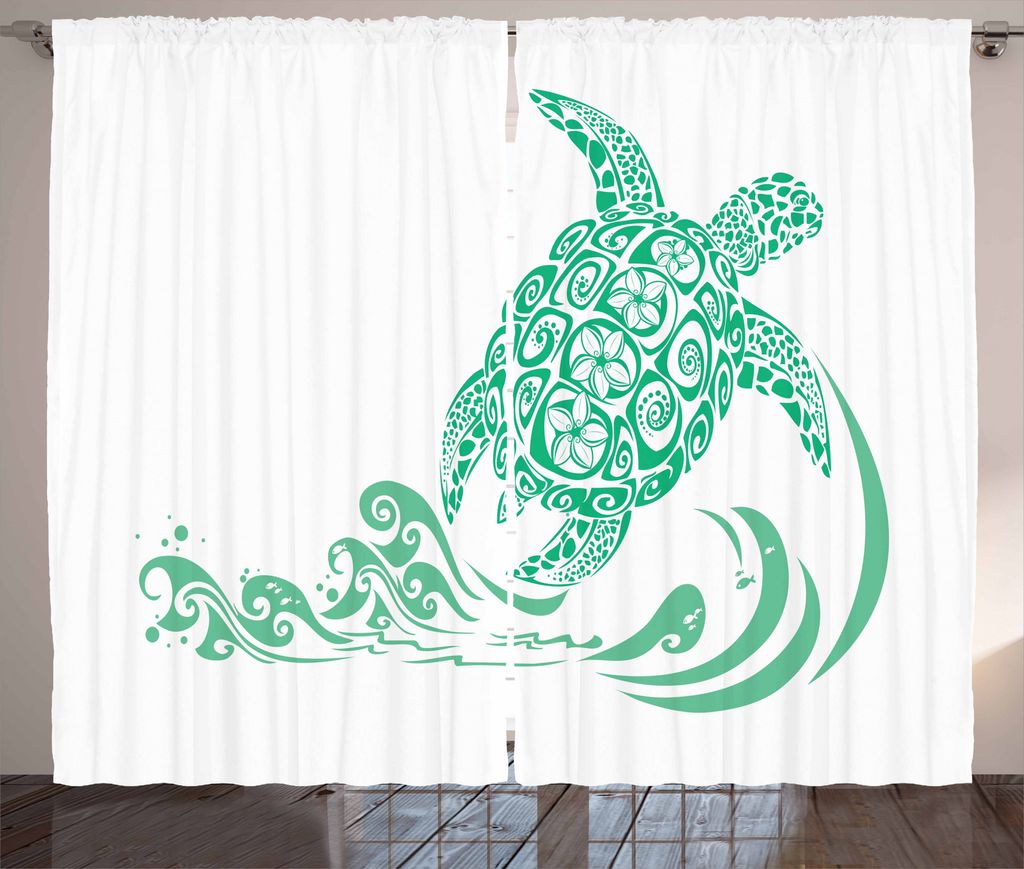 ABAKUHAUS Schildkröte Rustikaler Vorhang, Plumeria-Blumen-Muster, Wohnzimmer Universalband Gardinen mit Schlaufen und Haken, 280 x 175 cm, Weiß u...