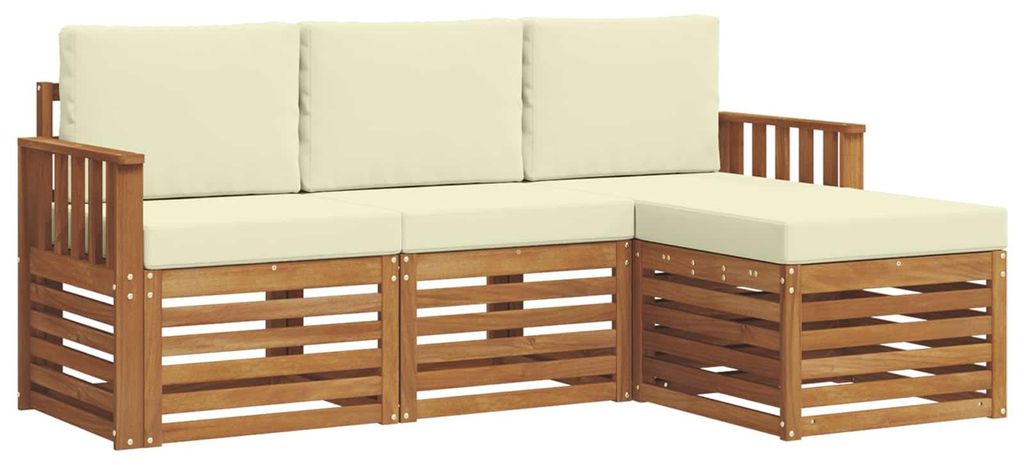vidaXL Outdoor-Sofagarnitur mit Kissen 4 pcs Natur und Creme
