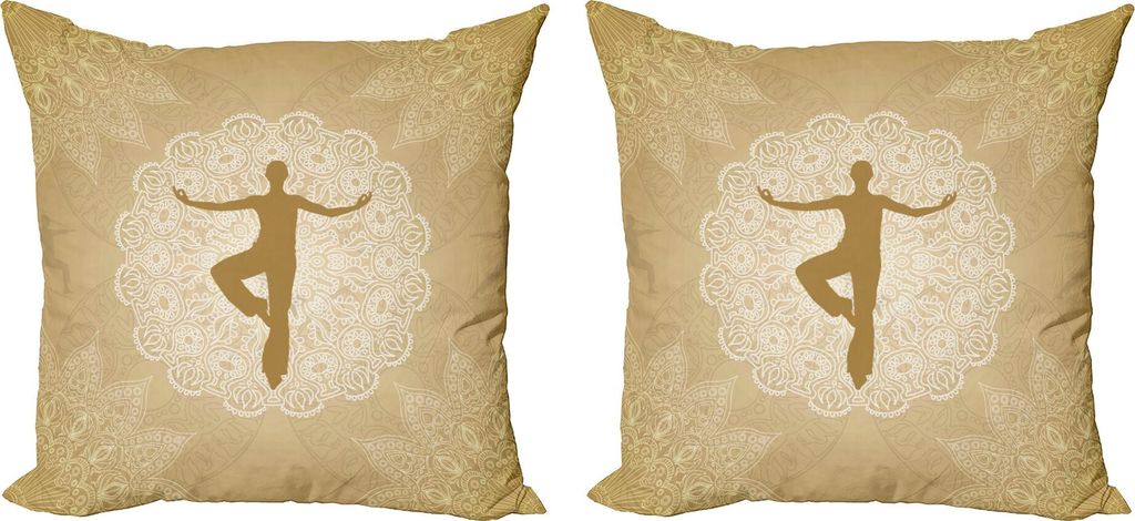 ABAKUHAUS Yoga Kissenbezug Set (2Stück), Authentische Mandala inspiriert Zusammensetzung Mann Haltung Asana Meditation Print, 40 x 40 cm, Sand Bra...