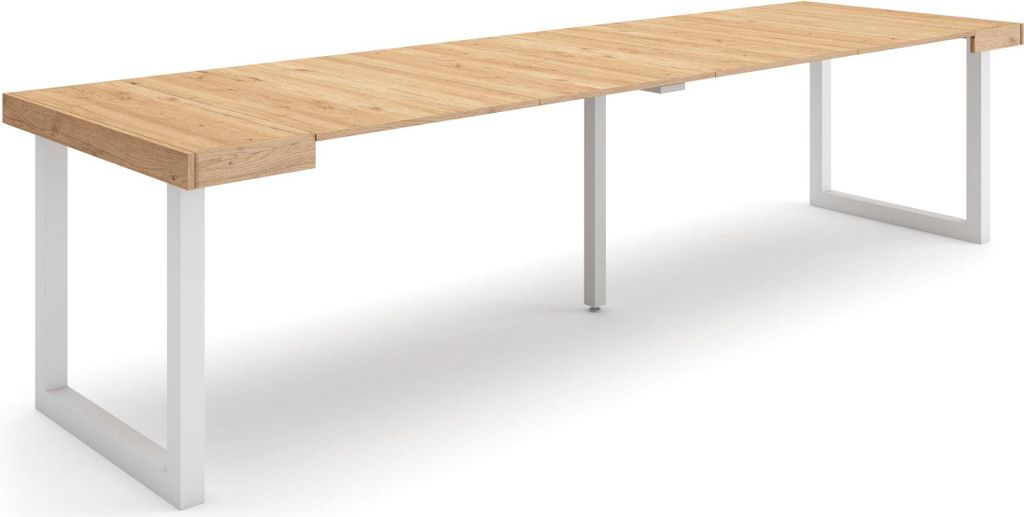 Ausziehbarertisch, 302x90x73cm, Für 14 Gäste, Massivholz Beine, Eiche