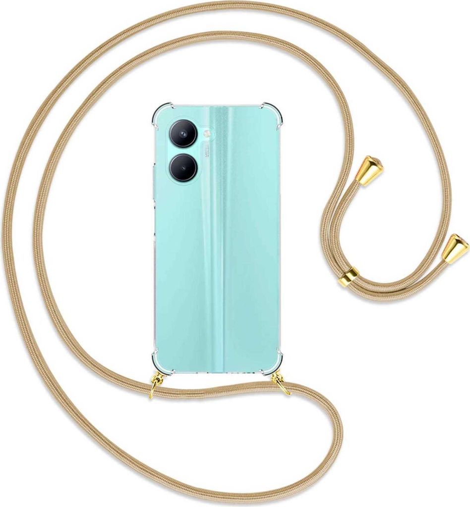 Handykette Backcover-Schutzhülle mit Band (Metall goldfarben) für Realme C33 (RMX3624, 6.5'') - caramel