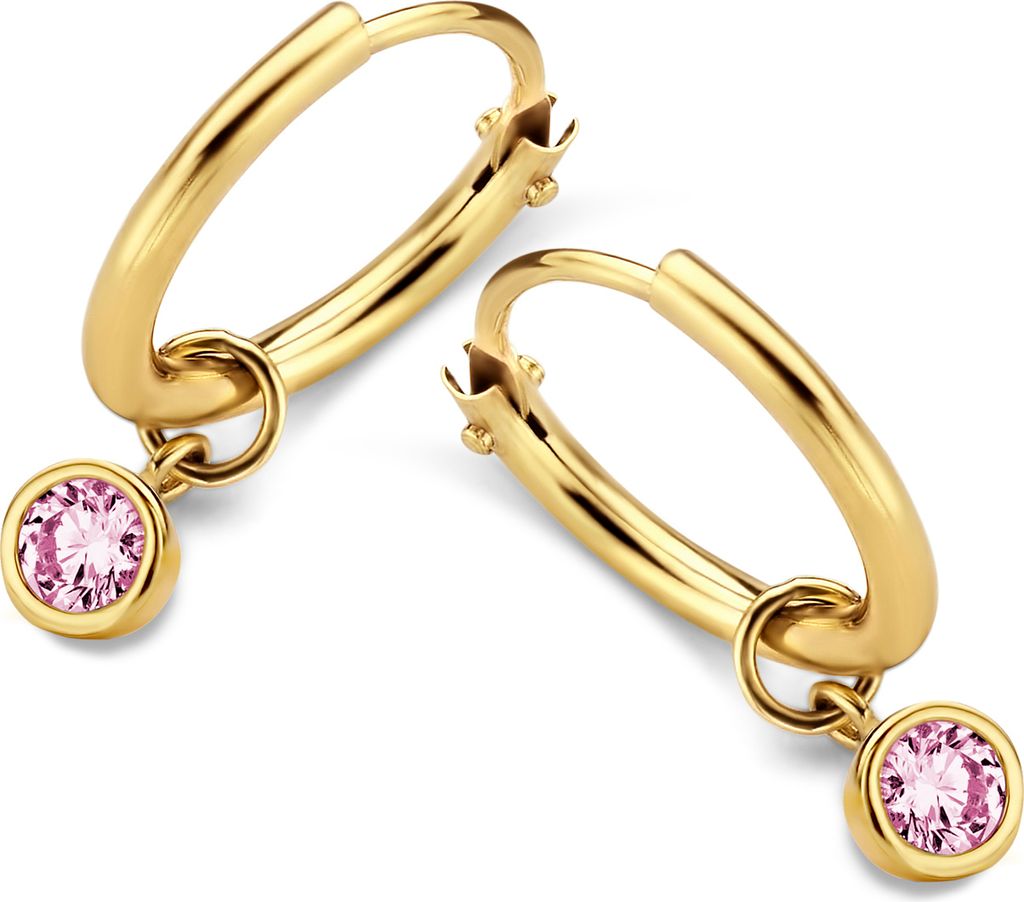 New Bling 9NBG-0613 Gold-Ohrringe mit Zirkonia-Anhänger - 11x1,2 mm - Rosa - 3,5 mm - 14 Karat - Gold